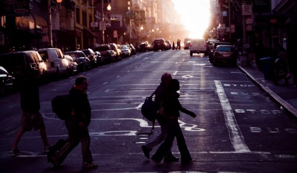 Walking through the crosswalk