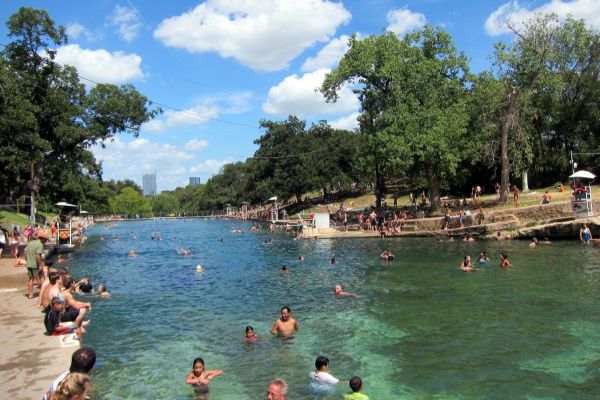 Swimming in Barton Springs Pool in Austin, Texas.